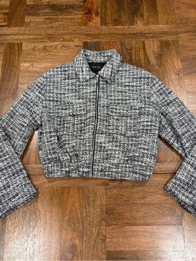 TRUTH Black & White Tweed Cropped Zip Jacket Womens Sz 8
